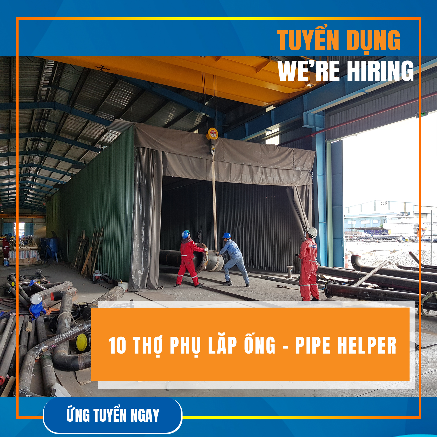 Hiệp Phát tuyển 10 Thợ phụ lắp ống